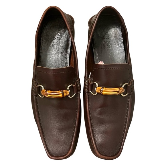 Vintage Gucci Bamboo Horsebit Leather Brown Men’s Loafers Size 9.5 Italy - Picture 1 of 16